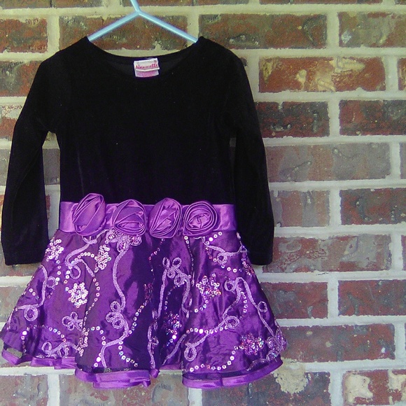 🌼KIDS: BLACK VELVET BODICE PURPLE DRESS - Picture 1 of 3